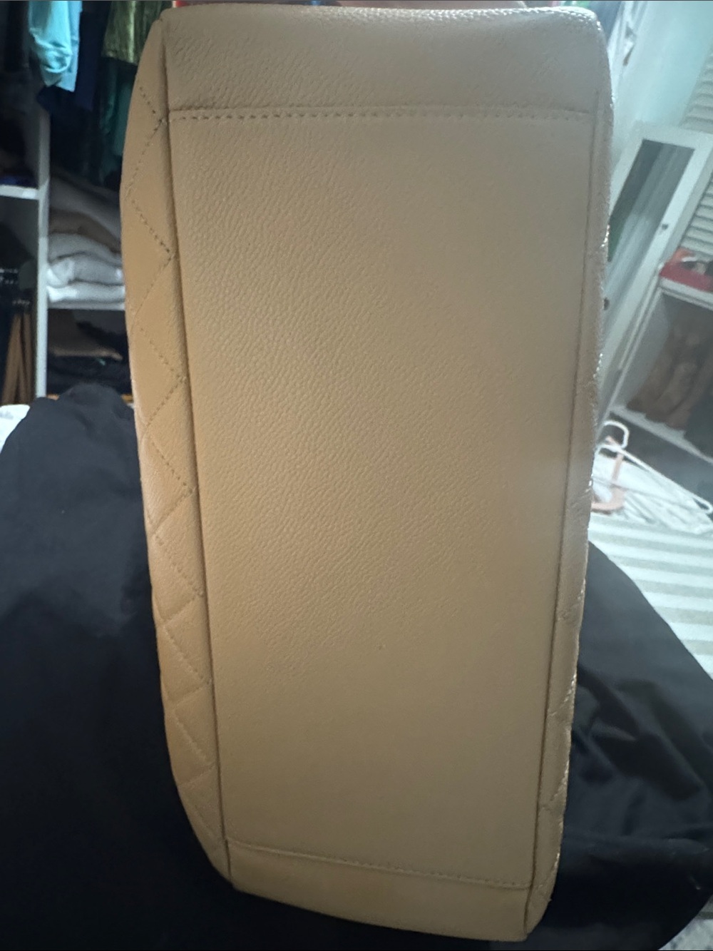 CHANEL Beige Quilted Leather Tote with Gold Chain-Strap - Picture 11 of 12